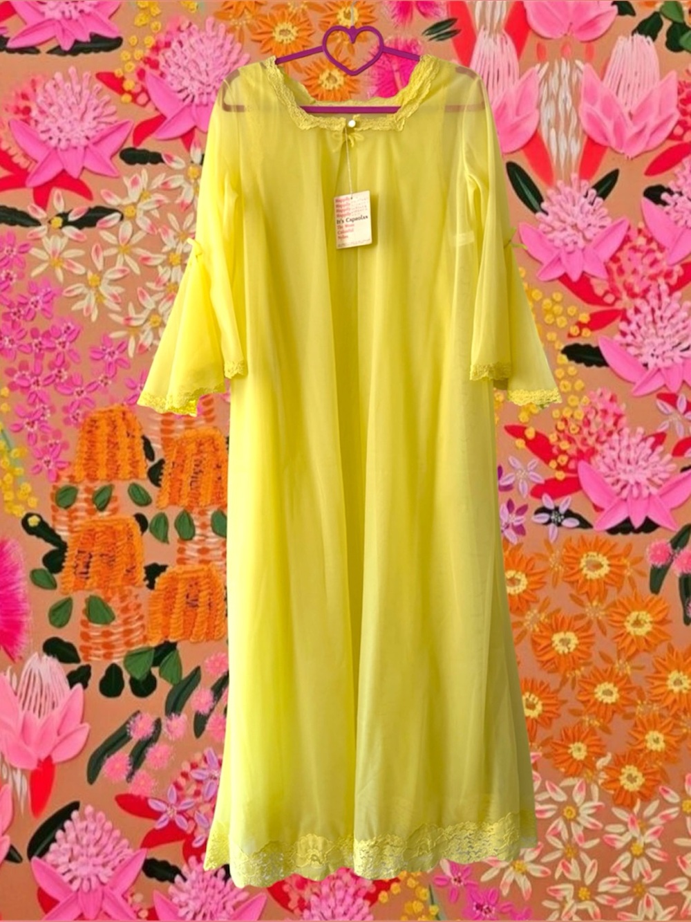 VTG NWT Gilead Neon Yellow Nylon Peignoir Set Size S